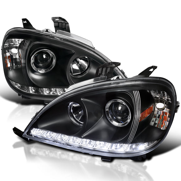 Coolstuffguru Compatible with Mercedes Benz W163 ML Class Black Projector Headlights w/ LED Strip