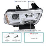 Coolstuffguru Compatible with Dodge Charger Euro Chrome Dual Halo LED Projector Headlights Pair