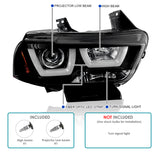 Coolstuffguru Compatible with Dodge Charger Jet Black Dual LED Tube Projector Headlights Pair