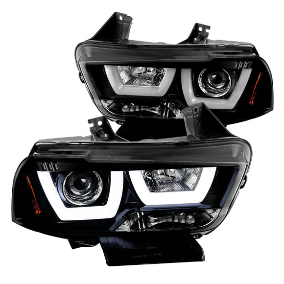 Coolstuffguru Compatible with Dodge Charger Jet Black Dual LED Tube Projector Headlights Pair