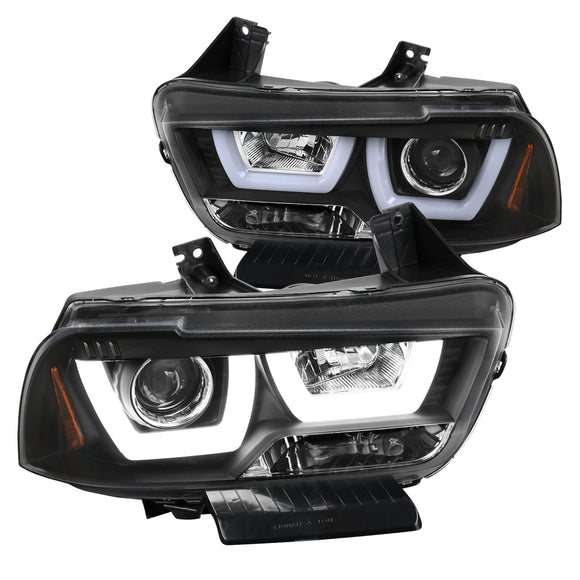 Coolstuffguru Compatible with Dodge Charger Euro Black Dual Halo LED Projector Headlights Pair