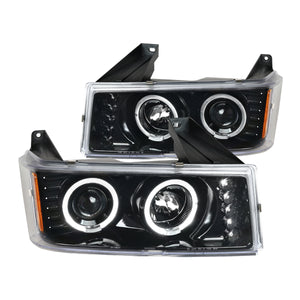 Coolstuffguru Slick Black Clear LED Halo Projector Headlights Compatible with Chevy Colorado GMC Canyon 2004-2012 L+R Pair Head Light Lamp Assembly