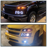 Coolstuffguru Glossy Black Housing Smoke Lens LED Halo Projector Headlights Compatible with Chevy Colorado GMC Canyon 2004-2012 L+R Pair Head Light Lamp Assembly