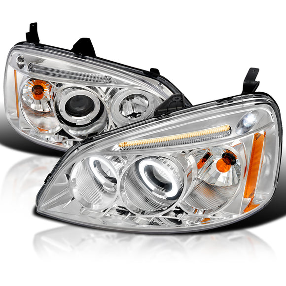 Coolstuffguru Compatible with Honda Civic Halo Chrome Clear Projector Led Head Lights