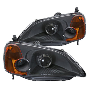 Coolstuffguru Compatible with Honda Civic 2/4Dr Projector Headlights Turn Signal Lamps Black Pair