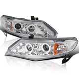 Coolstuffguru Compatible with Honda Civic 4Dr Chrome Clear Led Projector Halo Head Lights