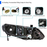 Coolstuffguru Compatible with Honda Civic Dual Halo Led Glossy Black 4Dr Sedan Projector Headlights