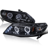 Coolstuffguru Compatible with Honda Civic Dual Halo Led Glossy Black 4Dr Sedan Projector Headlights