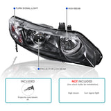 Coolstuffguru Compatible with Honda Civic 4Dr Sedan Black Retro Projector Headlights Replacement Pair