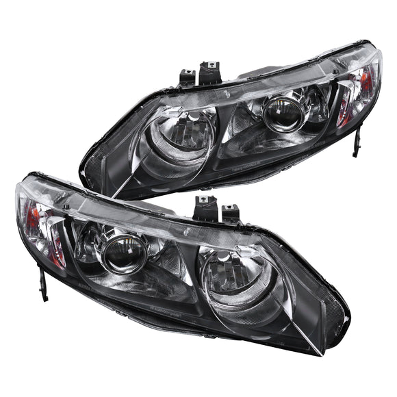 Coolstuffguru Compatible with Honda Civic 4Dr Sedan Black Retro Projector Headlights Replacement Pair