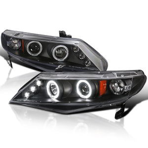 Coolstuffguru Compatible with Honda Civic 4D Dual Halo Led Black Projector Head Lights