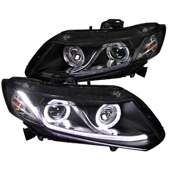 Coolstuffguru Compatible with Honda Civic 2 4 Door Black Dual Halo R8 LED Projector Headlights