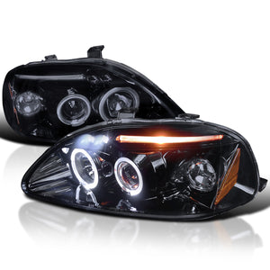 Coolstuffguru Compatible with Honda Civic Dx Ex Si 2/3/4 Dr Halo Led Projector Headlights Smoked