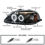 Coolstuffguru Compatible with Honda Civic Dual Halo Led Black Projector Headlights