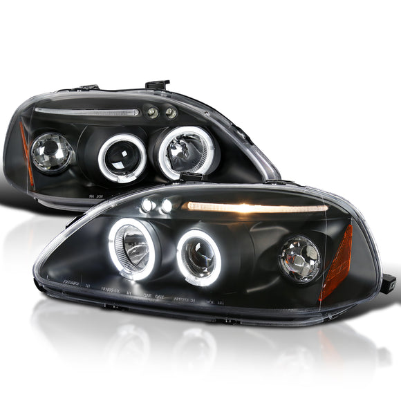 Coolstuffguru Compatible with Honda Civic Dual Halo Led Black Projector Headlights