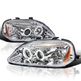 Coolstuffguru Compatible with Honda Civic Chrome Clear Dual Halo Led Projector Headlights