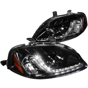 Coolstuffguru Compatible with Honda Civic Dual Halo Glossy Black R8 Led Style Projector Headlights