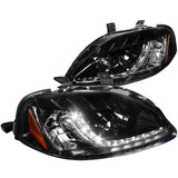 Coolstuffguru Compatible with Honda Civic Dual Halo Glossy Black R8 Led Style Projector Headlights