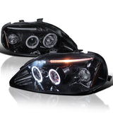 Coolstuffguru Compatible with Honda Civic Dual Halo Led Glossy Black Projector Headlights