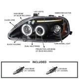 Coolstuffguru Compatible with Honda Civic Ex Lx Black Dual Halo Projector Head Lights