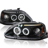 Coolstuffguru Compatible with Honda Civic Ex Lx Black Dual Halo Projector Head Lights