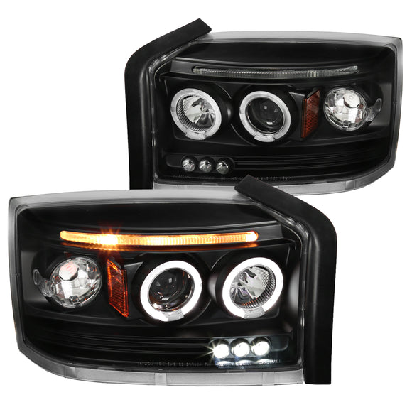 Coolstuffguru Compatible with Dodge Dakota Dual Halo Led Projector Black Head Lights Pair