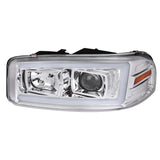 Coolstuffguru Chrome Housing Clear Lens LED Light Bar Projector Headlight Compatible with Gmc Yukon XL SLT Sierra 1999-2006, 01-06 Yukon Denali XL, L+R Pair Head Light Lamp Assembly