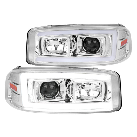 Coolstuffguru Chrome Housing Clear Lens LED Light Bar Projector Headlight Compatible with Gmc Yukon XL SLT Sierra 1999-2006, 01-06 Yukon Denali XL, L+R Pair Head Light Lamp Assembly
