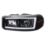 Coolstuffguru Glossy Black Housing Clear Lens LED Light Bar Projector Headlight Compatible with Gmc Yukon XL SLT Sierra 1999-2006, 01-06 Yukon Denali XL, L+R Pair Head Light Lamp Assembly