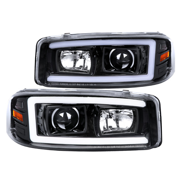 Coolstuffguru Glossy Black Housing Clear Lens LED Light Bar Projector Headlight Compatible with Gmc Yukon XL SLT Sierra 1999-2006, 01-06 Yukon Denali XL, L+R Pair Head Light Lamp Assembly