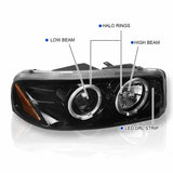 Coolstuffguru Compatible with GMC Sierra Denali Yukon XL LED Jet Black Halo Projector Headlights Headlamps