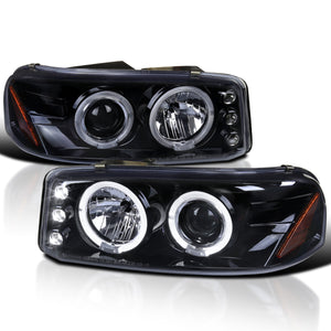 Coolstuffguru Compatible with GMC Yukon Denali Xl Dual Halo Projector Glossy Black Housing Headlights