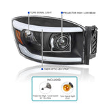 Coolstuffguru Black Housing Clear Lens LED Tube Projector Headlights Compatible with Dodge Ram 1500 2500 3500 2006-2008