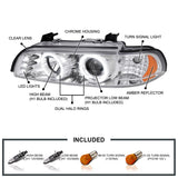 Coolstuffguru Compatible with Bmw E39 5-Series 528I 530I 540I Dual Halo Led Chrome Projector Headlights