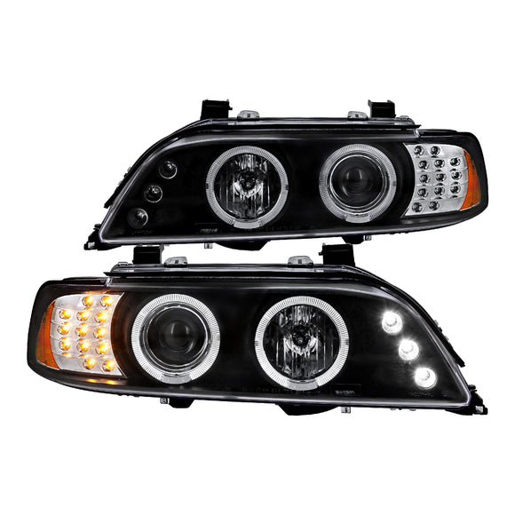 Coolstuffguru Compatible with Bmw E39 525I 530I 540I Halo Led Projector Headlights Black W/Led Signal lamp