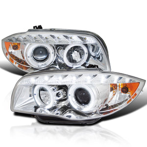 Coolstuffguru Compatible with Bmw E87 1-Series Dual Halo Led Chrome Projector Headlights