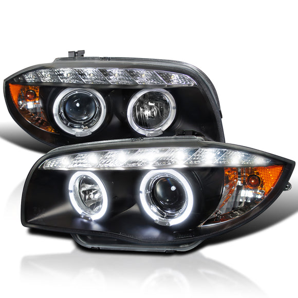 Coolstuffguru Compatible with Bmw E87 1-Series Dual Halo Led Black Projector Headlights