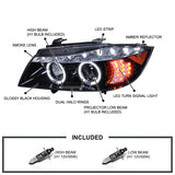 Coolstuffguru Compatible with BMW E90 3-Series Halo Led Glossy Black Projector Headlights