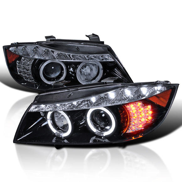 Coolstuffguru Compatible with BMW E90 3-Series Halo Led Glossy Black Projector Headlights