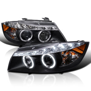 Coolstuffguru Compatible with Bmw E90 3-Series 4Dr Led Dual Halo Black Projector Head Lights