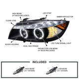 Coolstuffguru Compatible with Bmw E90 4Dr 3-Series Black Led Signal Eyelid Halo Projector Head Lights