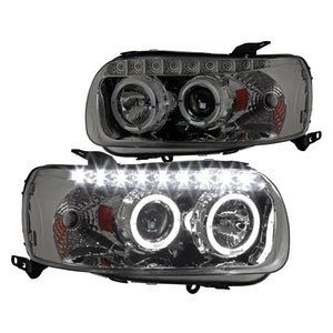 Coolstuffguru Compatible with Ford Escape Dual Halo Smoke Lens Projector Headlights Pair w/ LED DRL Strips