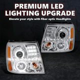 Coolstuffguru CHROME MESH HOOD GRILLE+LED HALO HEADLIGHTS Compatible with 2002-2006 ESCALADE