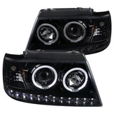 Coolstuffguru Jet Black LED Halo Projector Headlights Compatible with Ford Explorer 2002-2005 L+R Pair Head Light Lamp Assembly