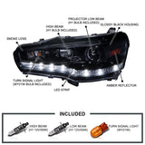 Coolstuffguru Compatible with Mitsubishi Lancer EVO X 10 Glossy Black R8 Style LED Projector Headlights