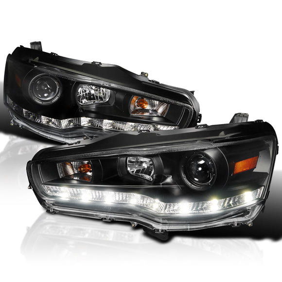 Coolstuffguru Compatible with Mitsubishi Lancer EVO X 10 Black R8 Style LED Projector Headlights