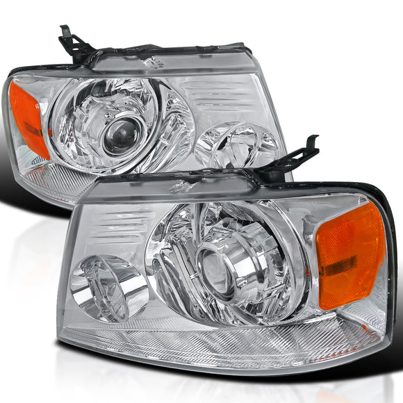 Coolstuffguru Compatible with Ford F150 Lincoln Mark LT Retrofit Chrome Clear Projector Headlights