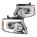 Coolstuffguru Sequential LED Light Bar Signal Chrome Housing Clear Lens Projector Headlights Compatible with Ford F150 2004-2008, 06-08 Lincoln Mark LT, L+R Pair Head Light Lamp Assembly