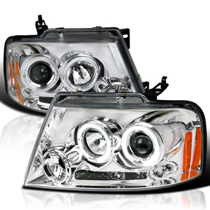 Coolstuffguru Compatible with Ford F150 Chrome Clear Led Halo Projector Headlights