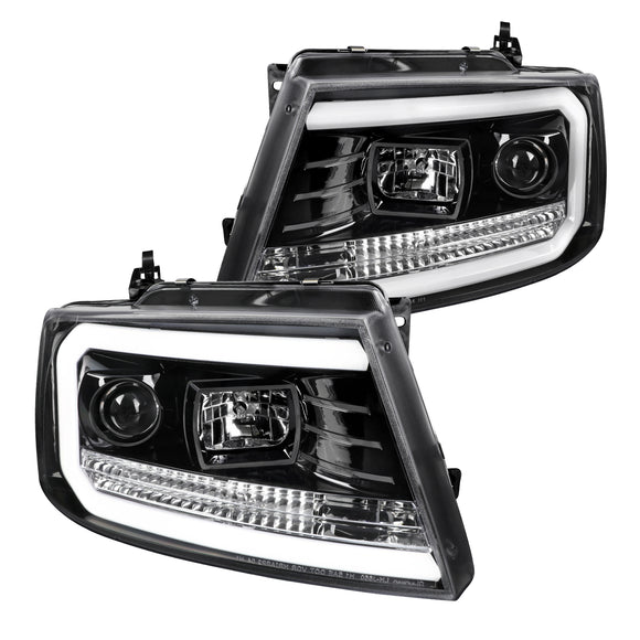 Coolstuffguru Jet Black Housing Clear Lens LED Bar Projector Headlights Compatible with Ford F150 2004-2008, 06-08 Lincoln Mark LT, L+R Pair Head Light Lamp Assembly